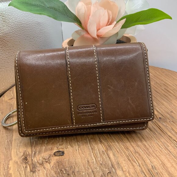 Coach Brown Leather Vintage Key Ring Card Holder Mini Wallet - Picture 1 of 9